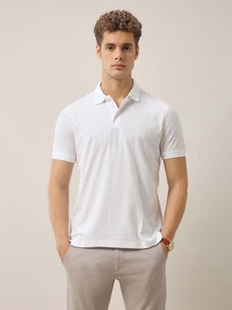 Arrow - Mens Textured Pure Cotton Polo T-Shirt - White