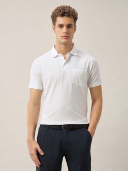 Arrow - Mens Textured Pure Cotton Polo T-Shirt - White