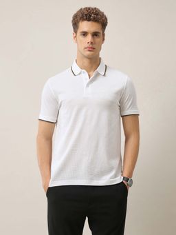 Arrow - Mens Textured Pure Cotton Polo T-Shirt - White