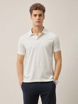 Arrow - Mens Geometric Printed Pure Cotton Polo T-Shirt - Off White