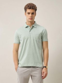 Arrow - Mens Geometric Printed Pure Cotton Polo T-Shirt - Green