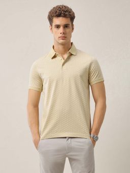 Arrow - Mens Geometric Printed Pure Cotton Polo T-Shirt - Beige