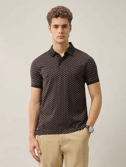 Arrow - Mens Geometric Printed Pure Cotton Polo T-Shirt - Black