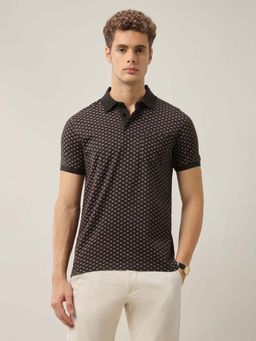 Arrow - Mens Geometric Printed Pure Cotton Polo T-Shirt - Black
