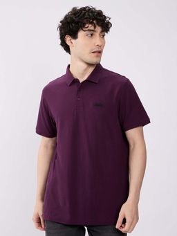 Spykar - Blackberry Purple Slim Fit Casual Polo T-Shirts for Men