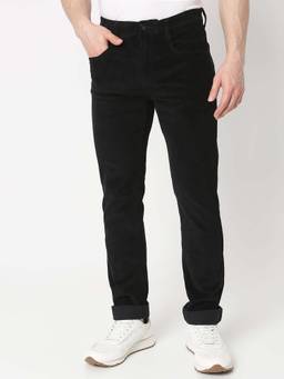 Spykar - Jet Black Mid Rise Casual Trouser For Men