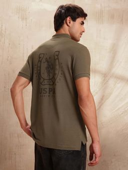 U.S. Polo Assn. Denim Co. - Mens Pure Cotton Brand Printed Polo T-Shirt - Brown