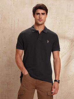 U.S. Polo Assn. Denim Co. - Mens Pure Cotton Textured Polo T-Shirt - Black