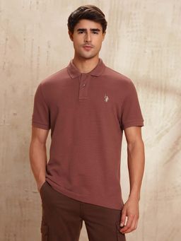 U.S. Polo Assn. Denim Co. - Mens Pure Cotton Textured Polo T-Shirt - Brown