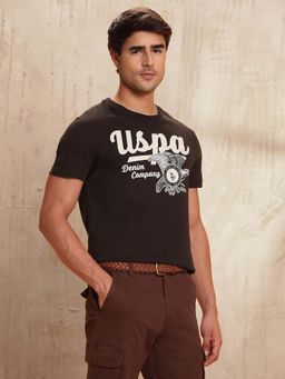 U.S. Polo Assn. Denim Co. - Mens Graphic Brand Printed Pure Cotton T-Shirt - Brown