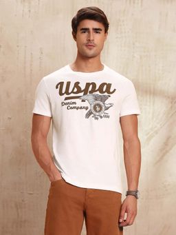 U.S. Polo Assn. Denim Co. - Mens Graphic Brand Printed Pure Cotton T-Shirt - White