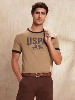 U.S. Polo Assn. Denim Co. - Mens Pure Cotton Brand Printed T-Shirt - Beige
