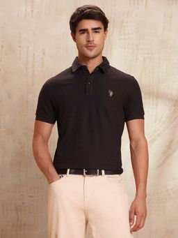 U.S. Polo Assn. Denim Co. - Mens Textured Pure Cotton Polo T-Shirt - Brown