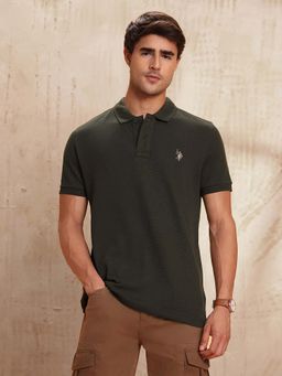 U.S. Polo Assn. Denim Co. - Mens Textured Pure Cotton Polo T-Shirt - Green