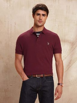 U.S. Polo Assn. Denim Co. - Mens Textured Pure Cotton Polo T-Shirt - Burgundy