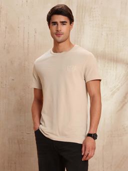 U.S. Polo Assn. Denim Co. - Mens Textured Pure Cotton T-Shirt - Beige