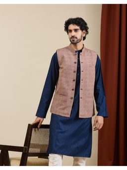 Fabindia - Brown Cotton Dobby Nehru Jacket