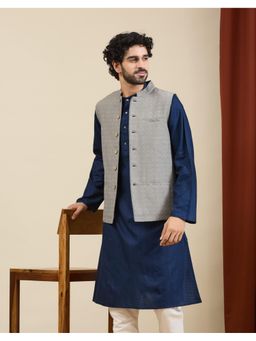 Fabindia - Grey Cotton Dobby Nehru Jacket