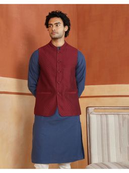 Fabindia - Maroon Viscose Silk Blend Slim Fit Nehru Jacket