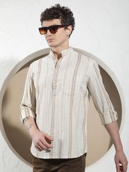 CRIMSOUNE CLUB - Men's Off White Vertical Striped Kurta