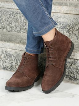 Teakwood - Men Brown Suede Leather Lace-Up Casual Boots