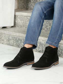 Teakwood - Men Black Suede Leather Lace-Up Chukka Boots