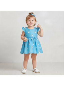 Many Frocks - Blue Flutter Sleeves Mini Baby Girls Dress