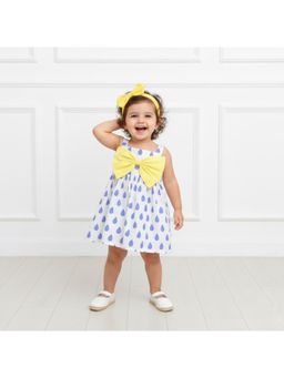 Many Frocks - Crepe Sleeveless Rain Drop Printed Big Bow Knee Length Dress