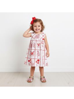 Many Frocks - Cotton Sleeveless Floral Checks Printed Knee Length Dress