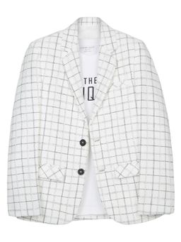 CHARCHIT - Boys White Full Sleeves Checks Blazer with T-Shirt