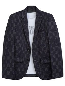 CHARCHIT - Boys Navy Blue Full Sleeves Geometric Blazer with T-Shirt