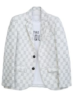 CHARCHIT - Boys White Full Sleeves Geometric Blazer with T-Shirt