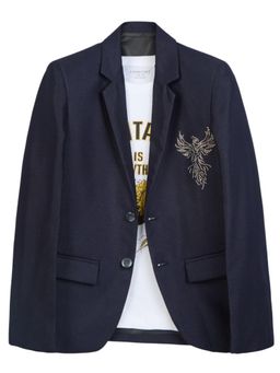 CHARCHIT - Boys Navy Blue Full Sleeves Embellished Blazer with T-Shirt