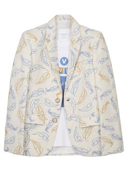 CAVIO - Boys Cream Full Sleeves Embellished Blazer with T-Shirt