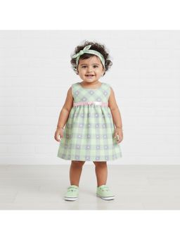 Many Frocks - Green Sleeveless Heart Printed Knee Length Dress