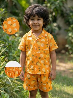 Desi Soota - Boys Orange Cotton Printed Co-Ord Set