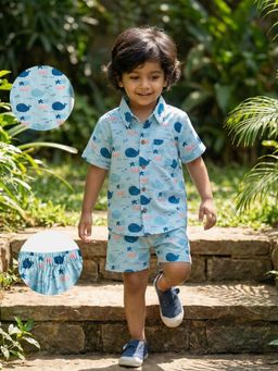 Desi Soota - Boys Blue Cotton Whale Co-Ord Set
