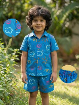 Desi Soota - Boys Blue Cotton Printed Co-Ord Set