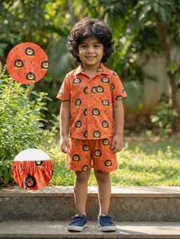 Desi Soota - Boys Coral Cotton Animal Printed Co-Ord Set