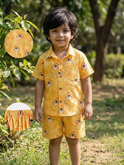 Desi Soota - Boys Mustard Cotton Animal Printed Co-Ord Set