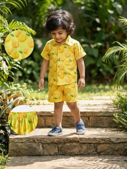 Desi Soota - Boys Yellow Cotton Lemon Printed Co-Ord Set