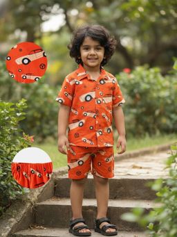 Desi Soota - Boys Orange Cotton Car Co-Ord Set