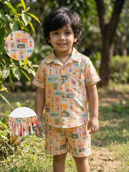 Desi Soota - Boys Cotton Stamps Travel Co-Ord Set