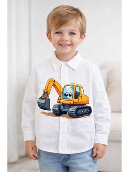 ZIP ZAP ZOOP - Boys Bulldozer Print White Cotton Shirt