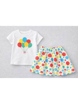 ZIP ZAP ZOOP - Girls White Balloon Print T-Shirt with Multi-Color Polka Dot Skirt
