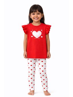 ZIP ZAP ZOOP - Girls Red & White Heart Printed Co-Ord Set