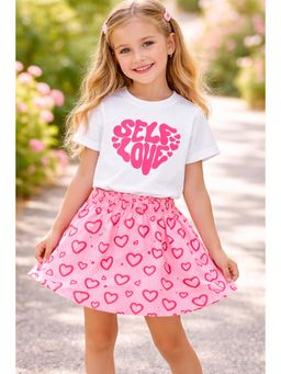 ZIP ZAP ZOOP - Girls White Self Love T-Shirt with Pink Heart Print Skirt