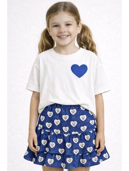 ZIP ZAP ZOOP - White Cotton T-Shirt with Denim Heart Print Skirt