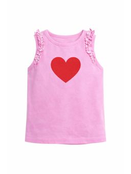 ZIP ZAP ZOOP - Girls Pink Sleeveless Cotton Red Heart Print T-Shirt