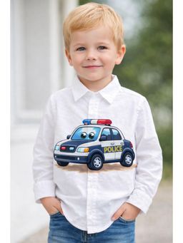 ZIP ZAP ZOOP - Boys Police Car Graphic Print White Cotton Shirt